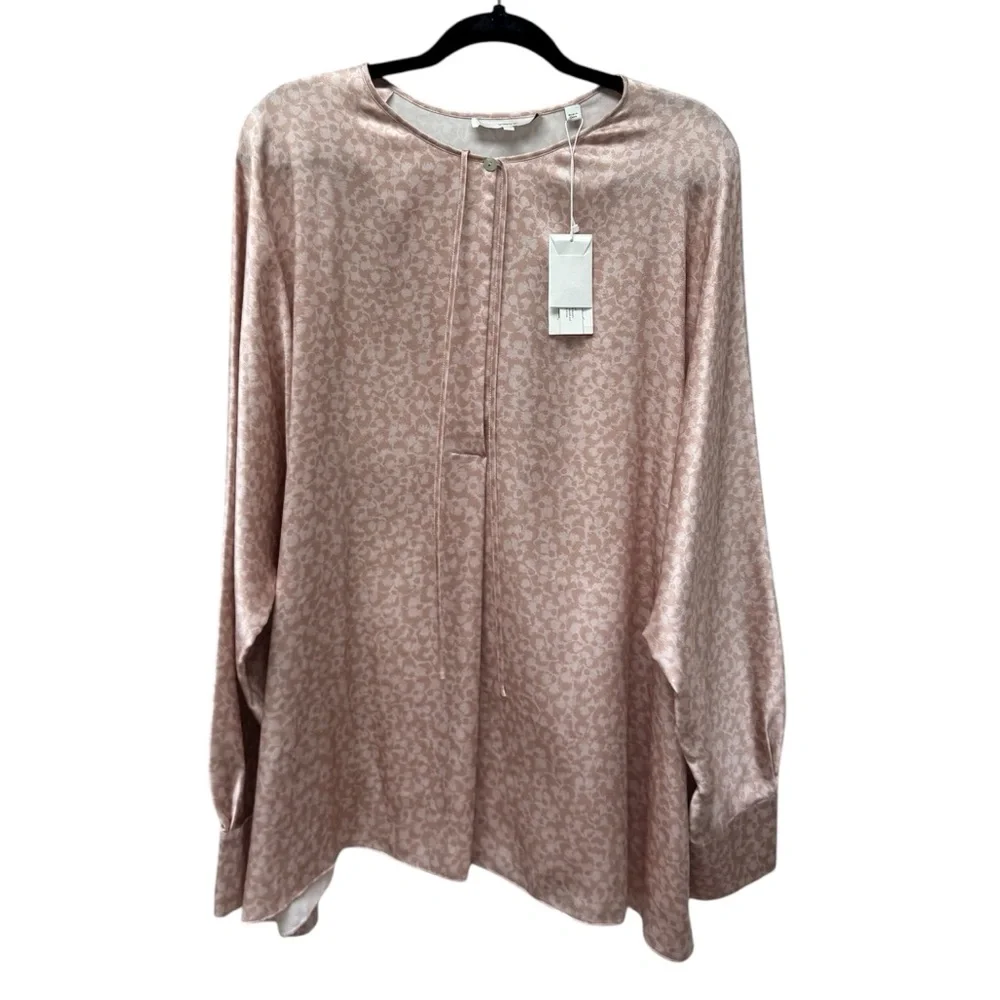 New Vince Feathered Petal Tie Neck Silk Blouse In Yarrow Floral - Picture 2 of 7